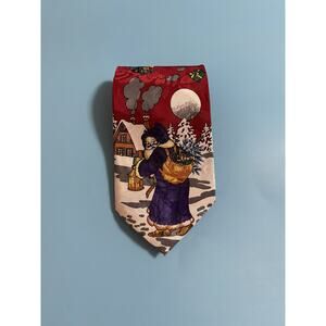 Enigma Hand Made Christmas Neck Tie Red with Christmas Scene